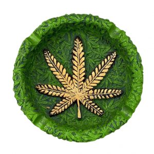 Cendrier en résine verte feuille doréé